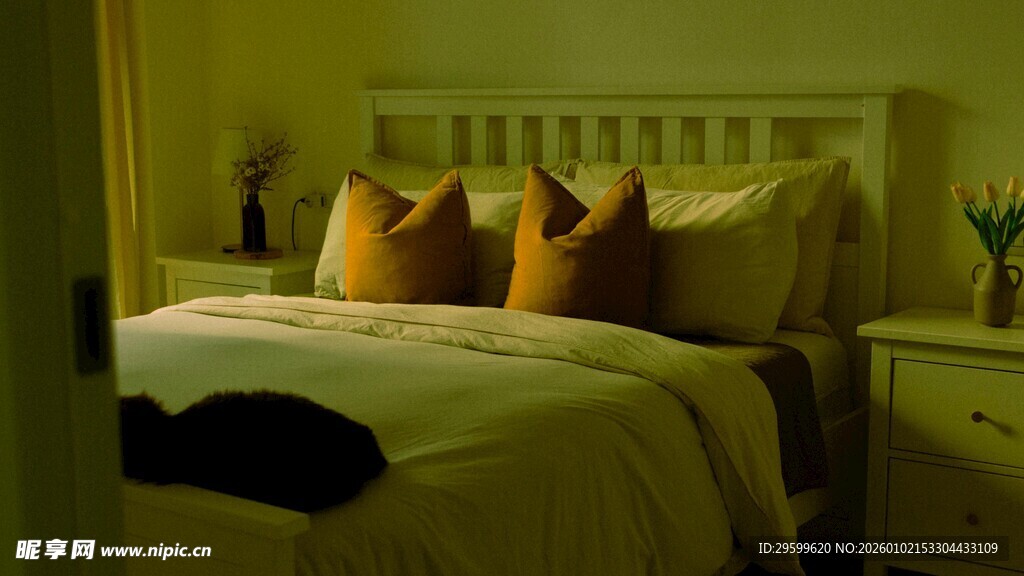 温馨卧室的舒适床铺