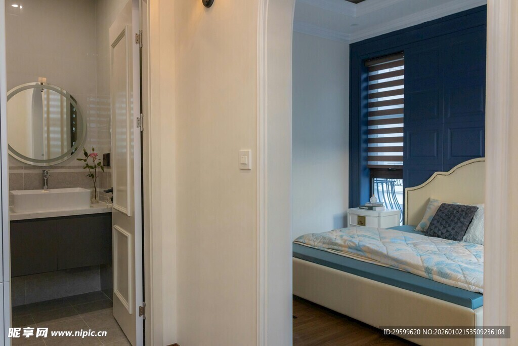 现代简约风卧室与卫浴一角
