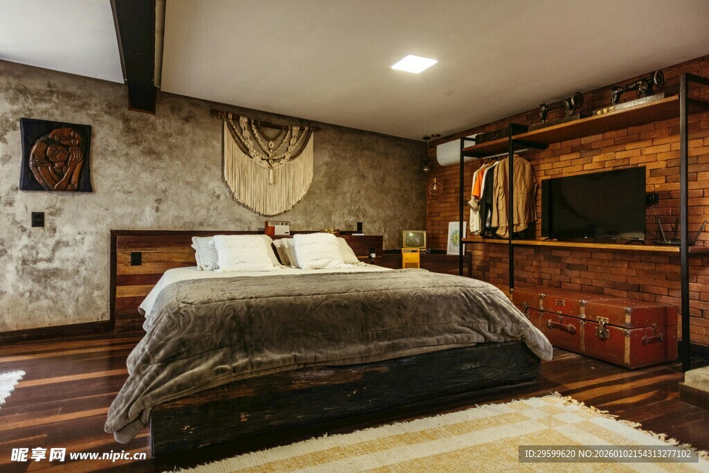 温馨复古风卧室室内场景