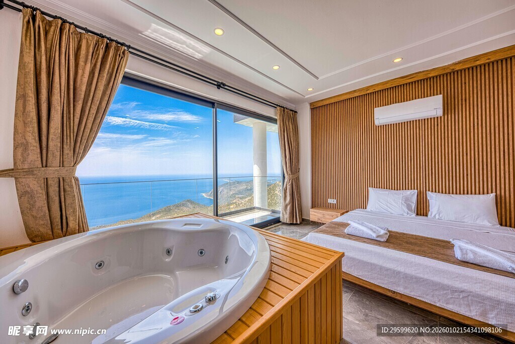 海景豪华卧室带按摩浴缸
