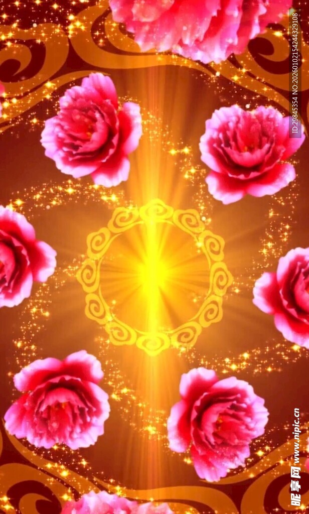 玫瑰环绕的金色华丽背景