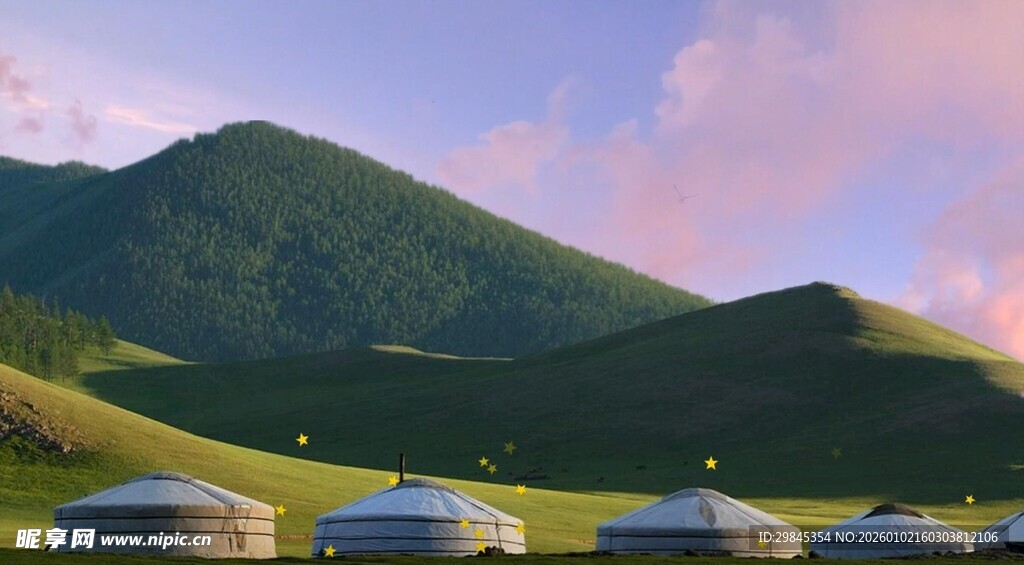 草原上的蒙古包风景