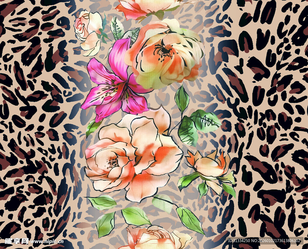 手绘花 豹纹花