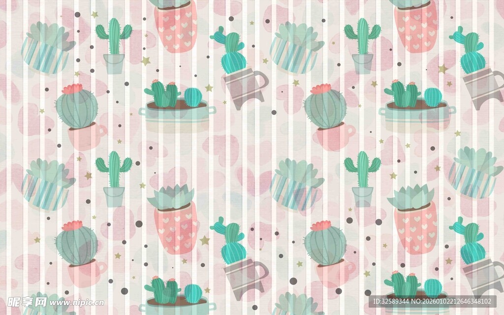 清新仙人掌草莓图案背景