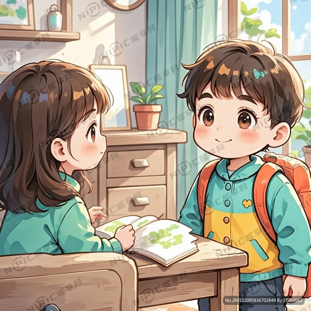 AI创作图小学生去别人家做客nipic.com-昵图网