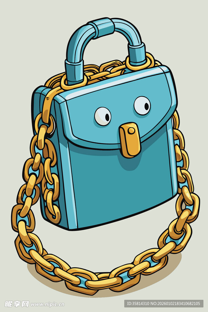 蓝色链条手提包卡通形象