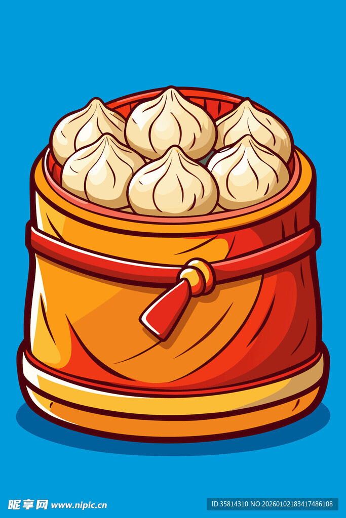 卡通风格的美味小笼包