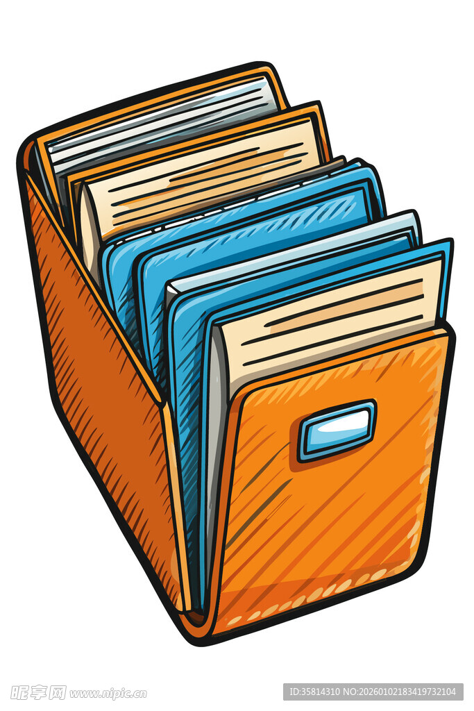 橙色文件盒内整齐文件夹