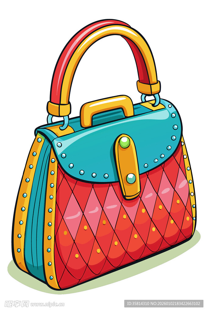 彩色菱格手提包插画