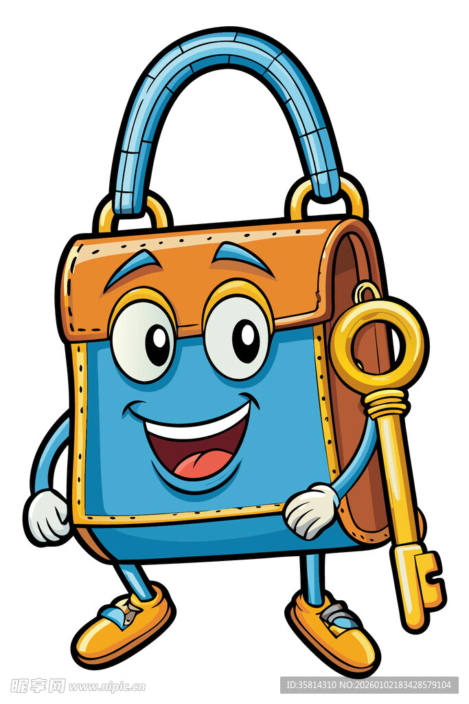可爱手提包与钥匙卡通形象