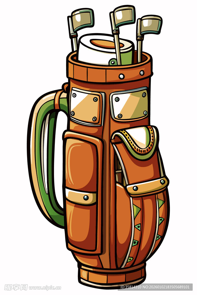 高尔夫球袋与球杆插画