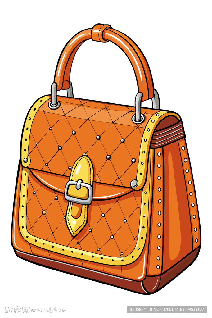 橙色菱格纹时尚手提包