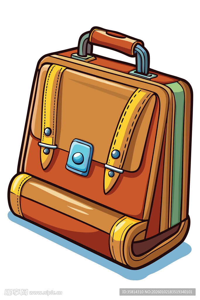 卡通风格的棕色手提公文包