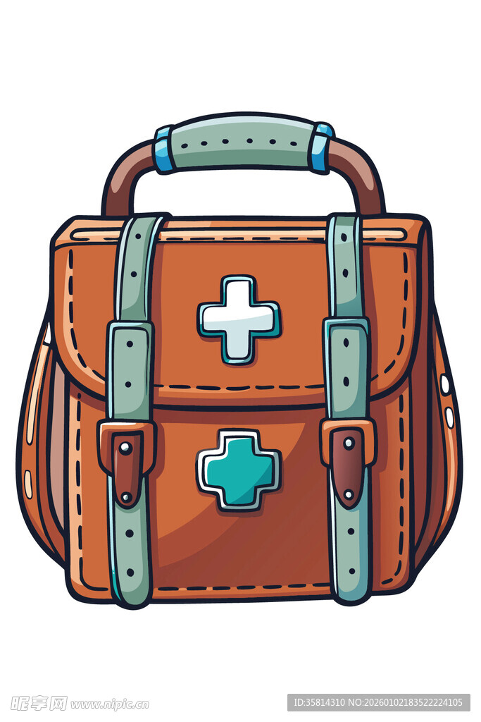 卡通棕色医疗急救箱