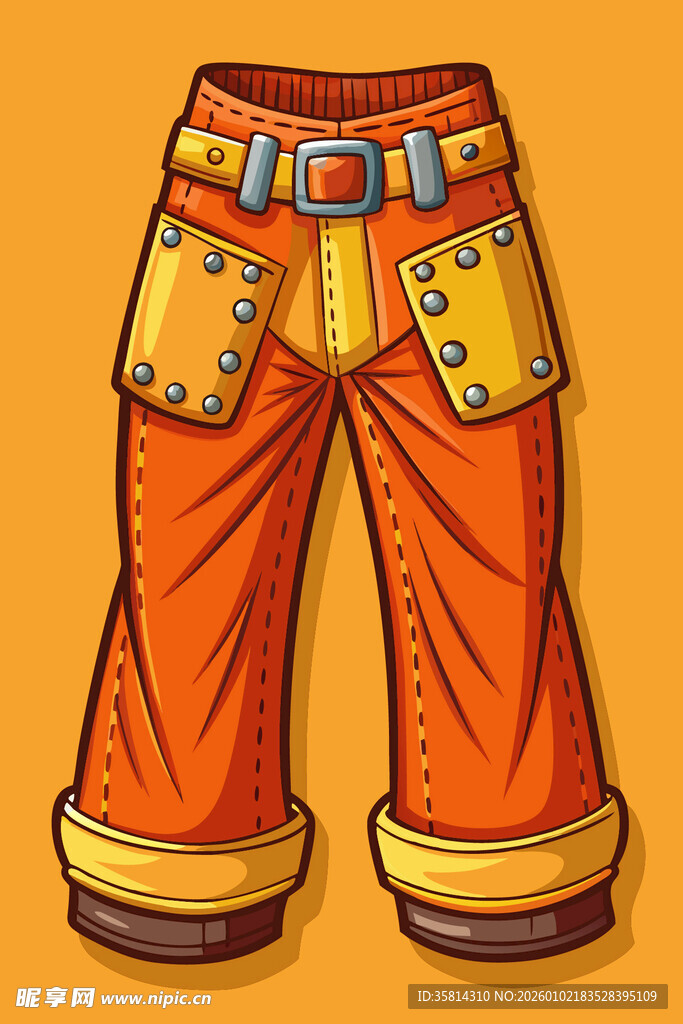 卡通风格橙色工装裤
