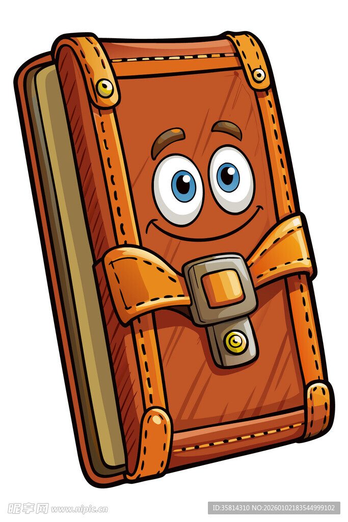 可爱表情的棕色皮质笔记本