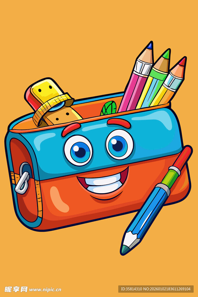 可爱笑脸文具袋与彩笔