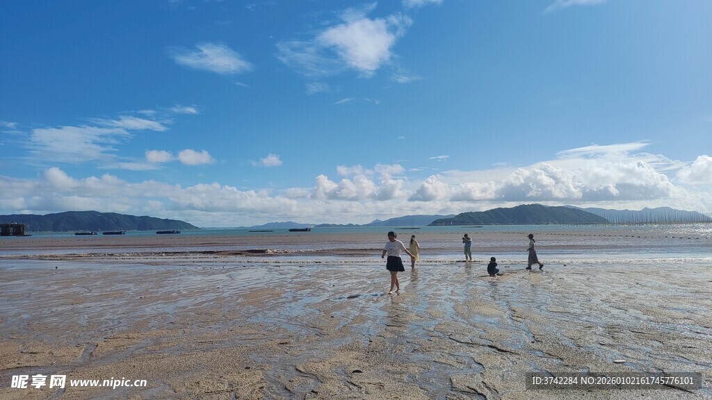海边漫步的悠闲身影