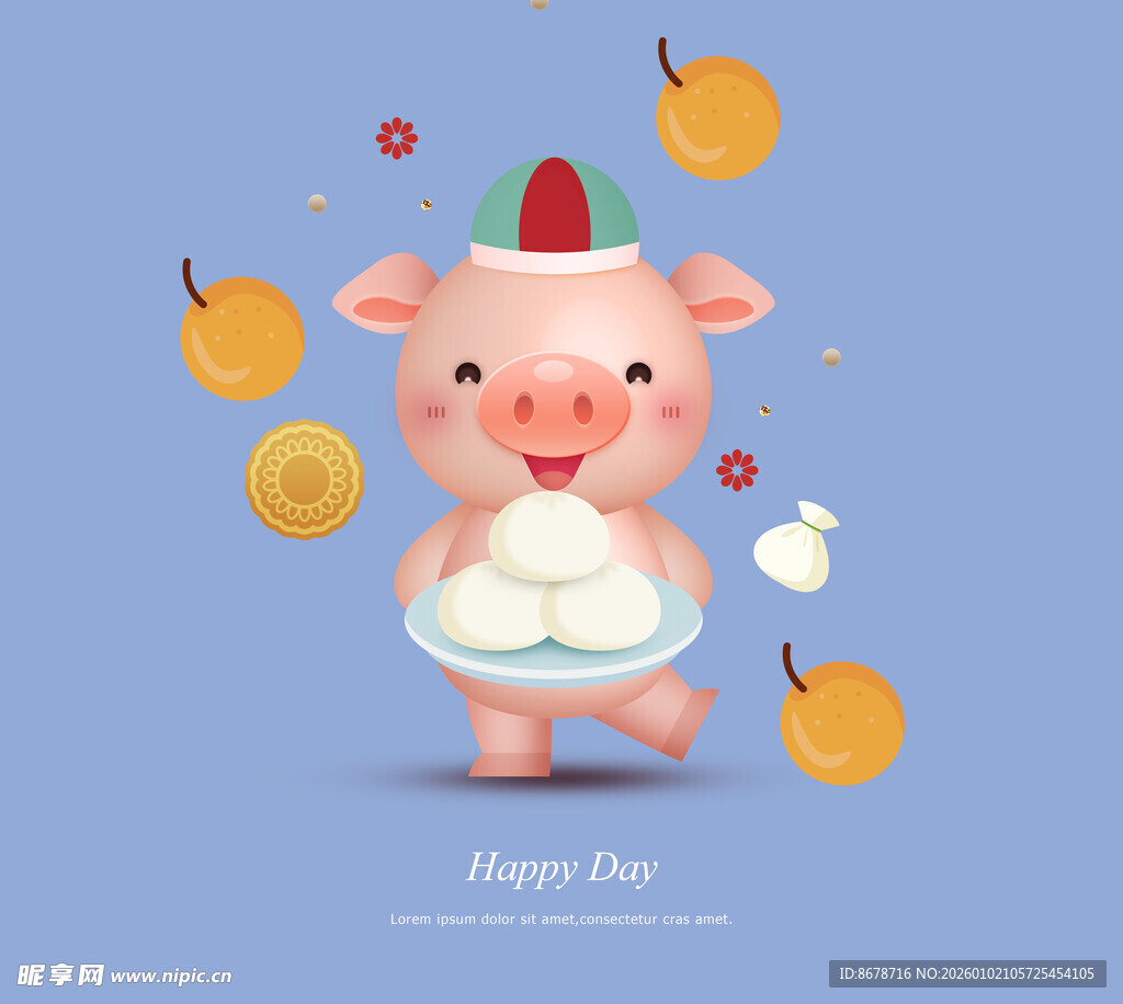 戴帽小猪欢庆快乐日