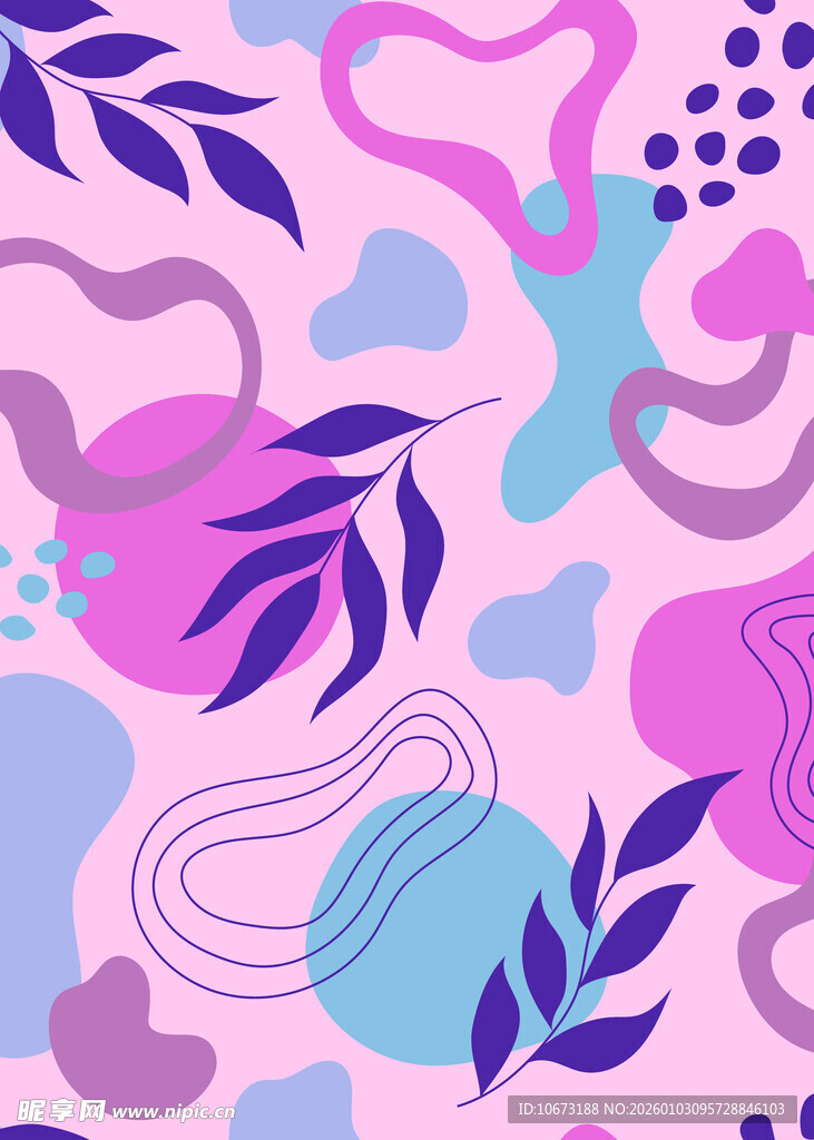 梦幻粉紫系抽象植物图案