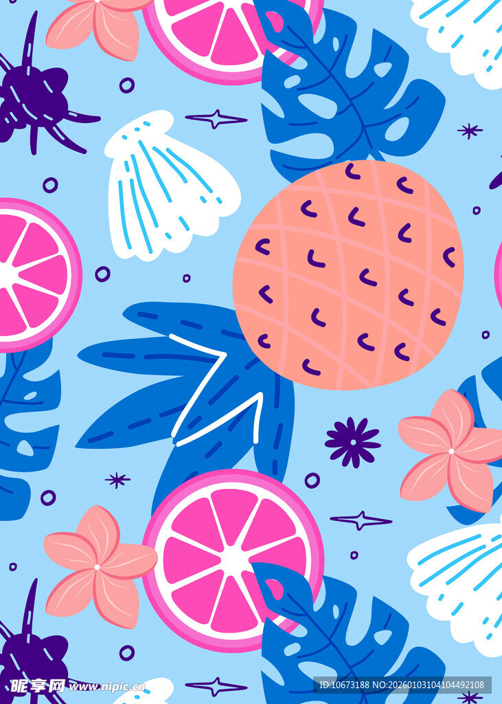 热带水果花卉图案背景