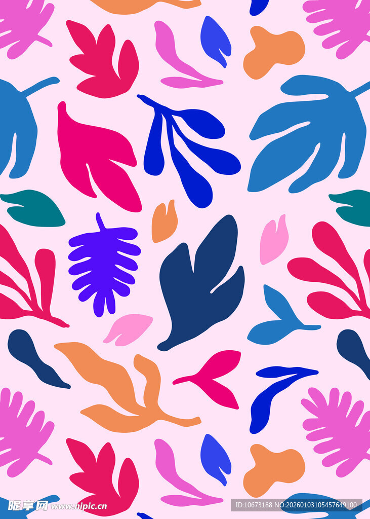 多彩花卉叶片图案背景