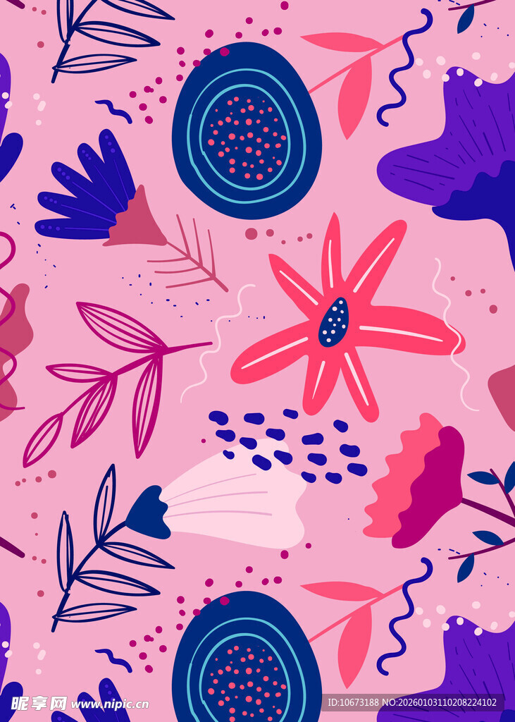 粉色背景抽象花卉图案