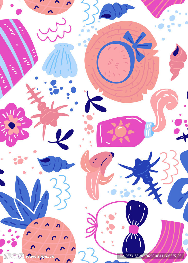 多彩手绘水果花卉图案