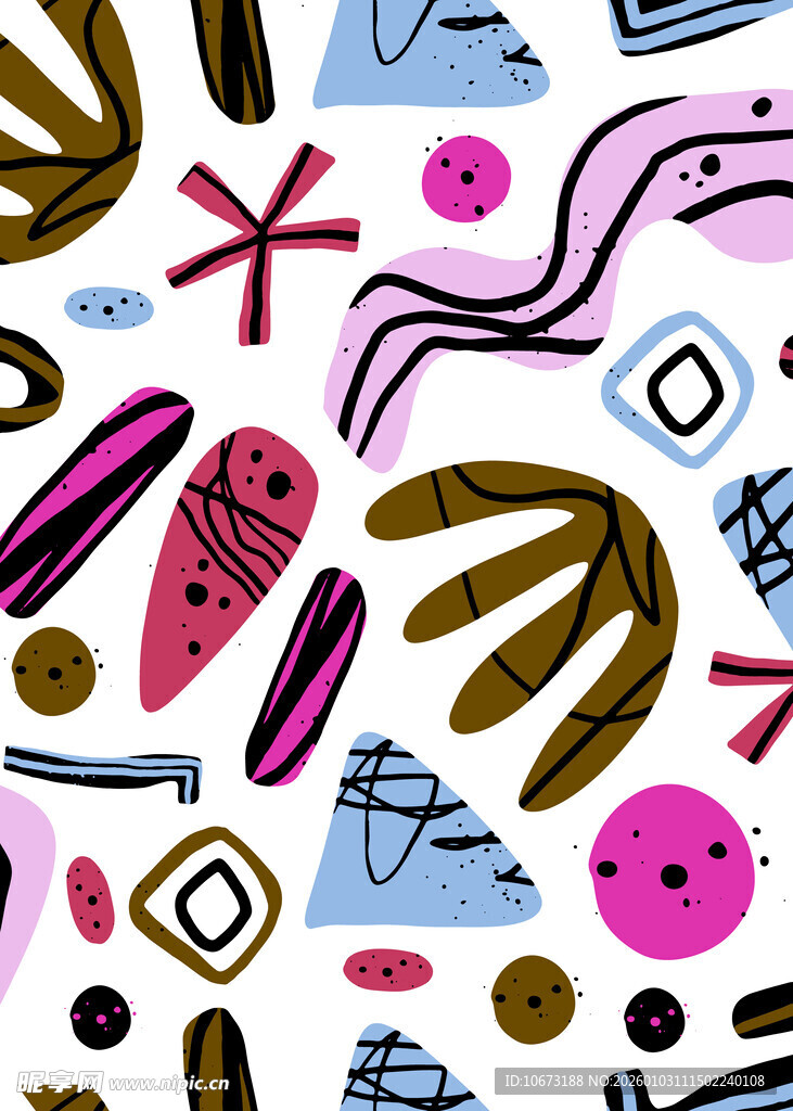 多彩抽象几何与物品图案