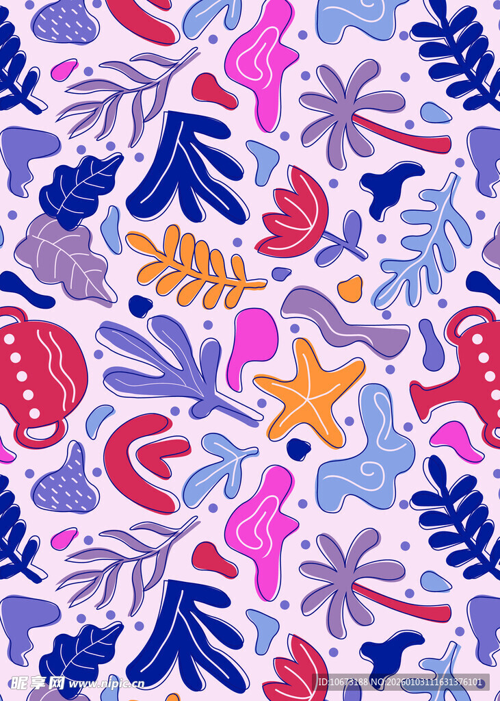 多彩热带风植物图案背景