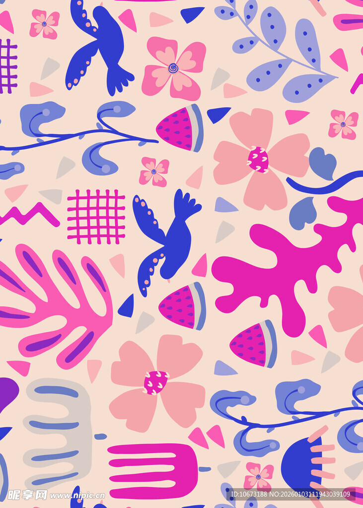多彩抽象动植物图案背景