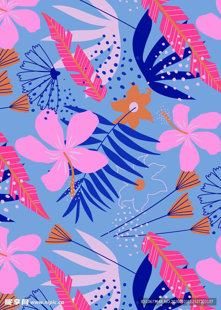 热带花卉几何图案背景