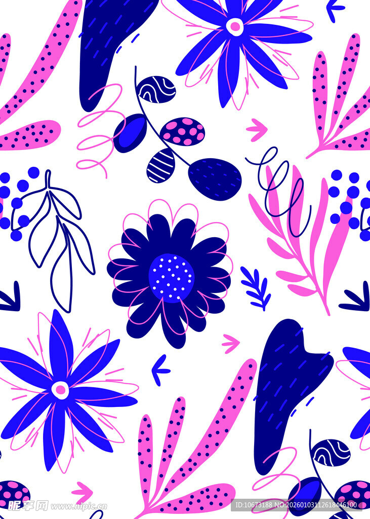 手绘多彩植物花卉图案