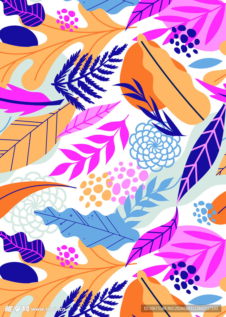 多彩抽象植物图案背景