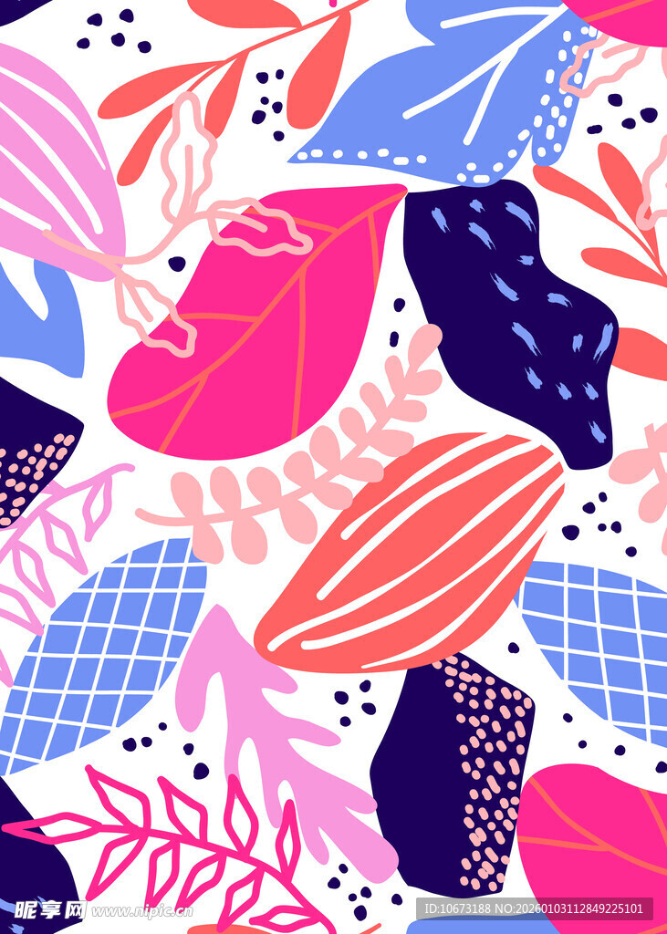 多彩抽象植物图案背景