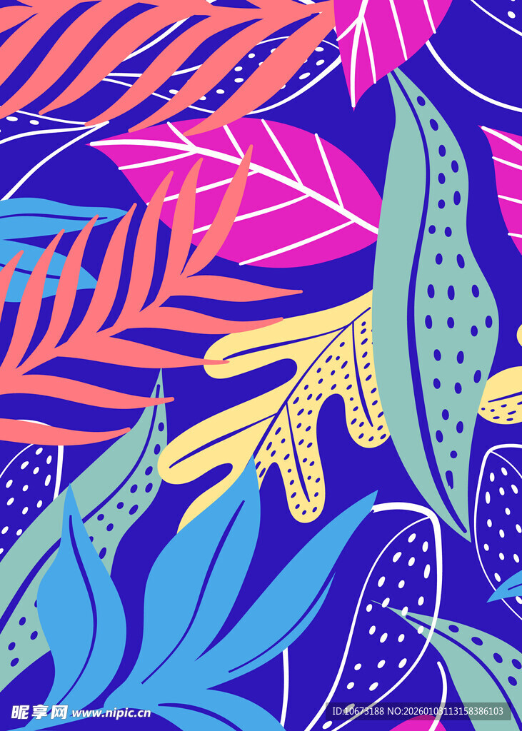 热带植物多彩插画图案