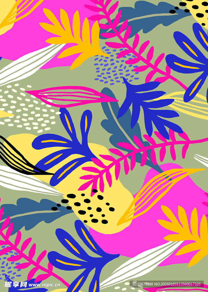 多彩热带植物图案背景