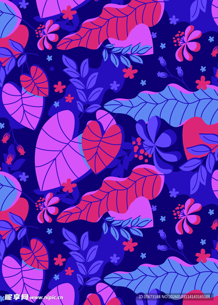 梦幻多彩植物花卉图案