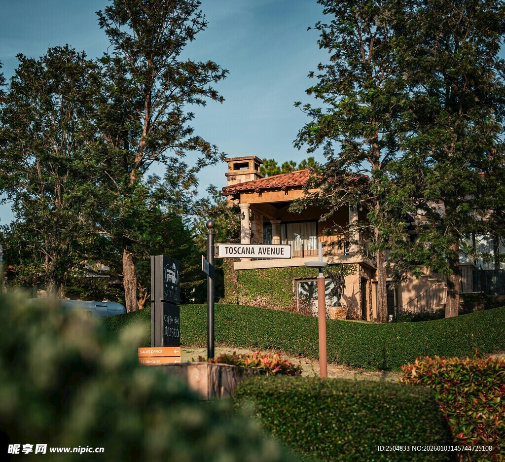 湖畔绿荫中的精致别墅