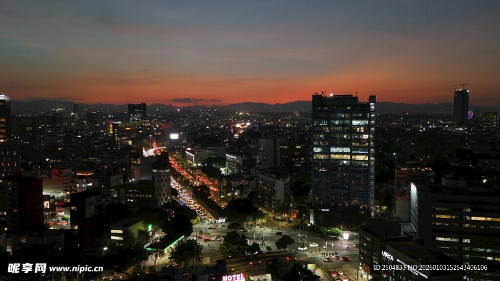 城市黄昏夜景俯瞰