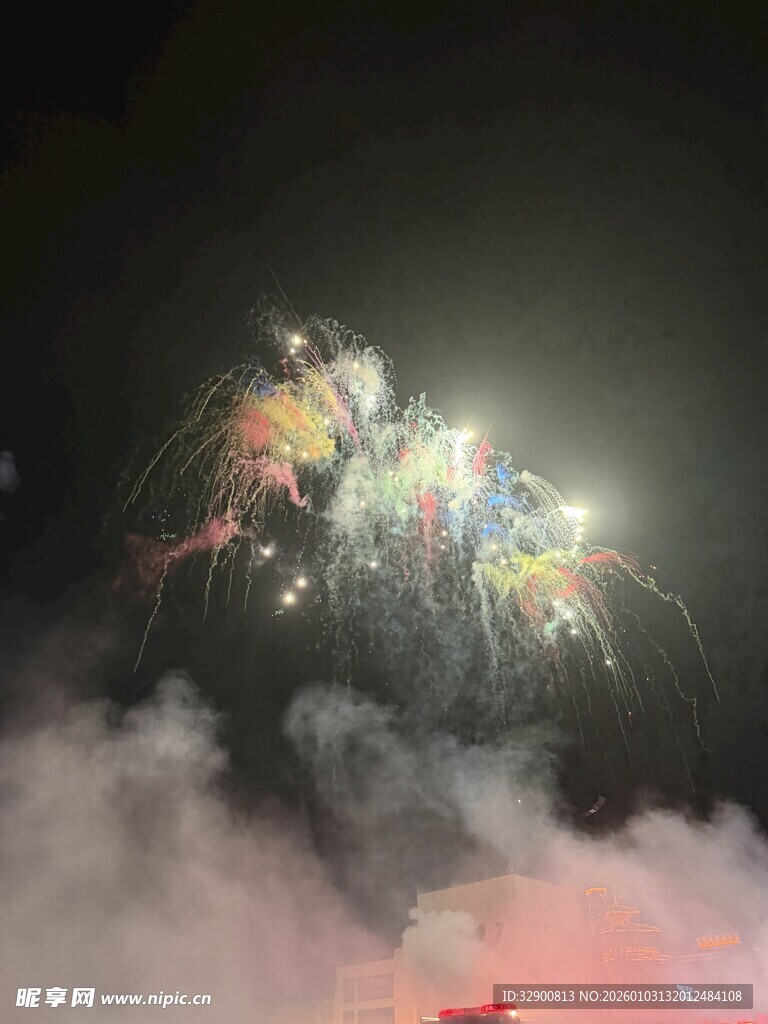 夜空中绚烂绽放的烟花