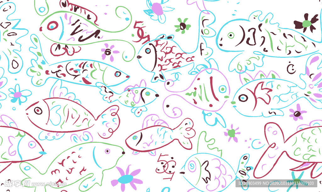 梦幻手绘海洋元素图案