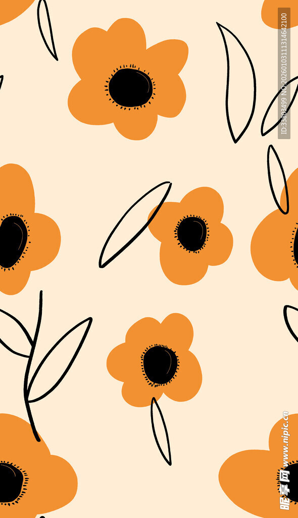 简约橙色花朵图案背景