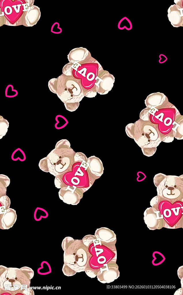 小熊爱心图案无缝背景