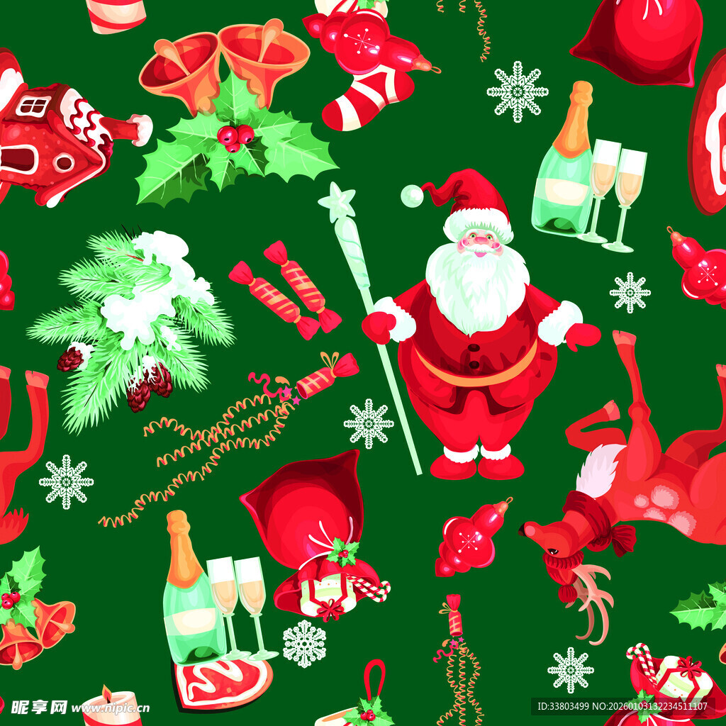 圣诞元素无缝图案纹理