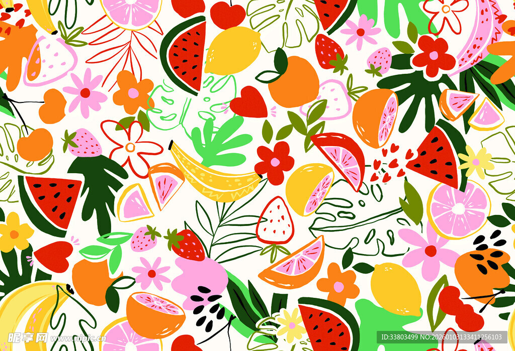 缤纷水果花卉图案背景