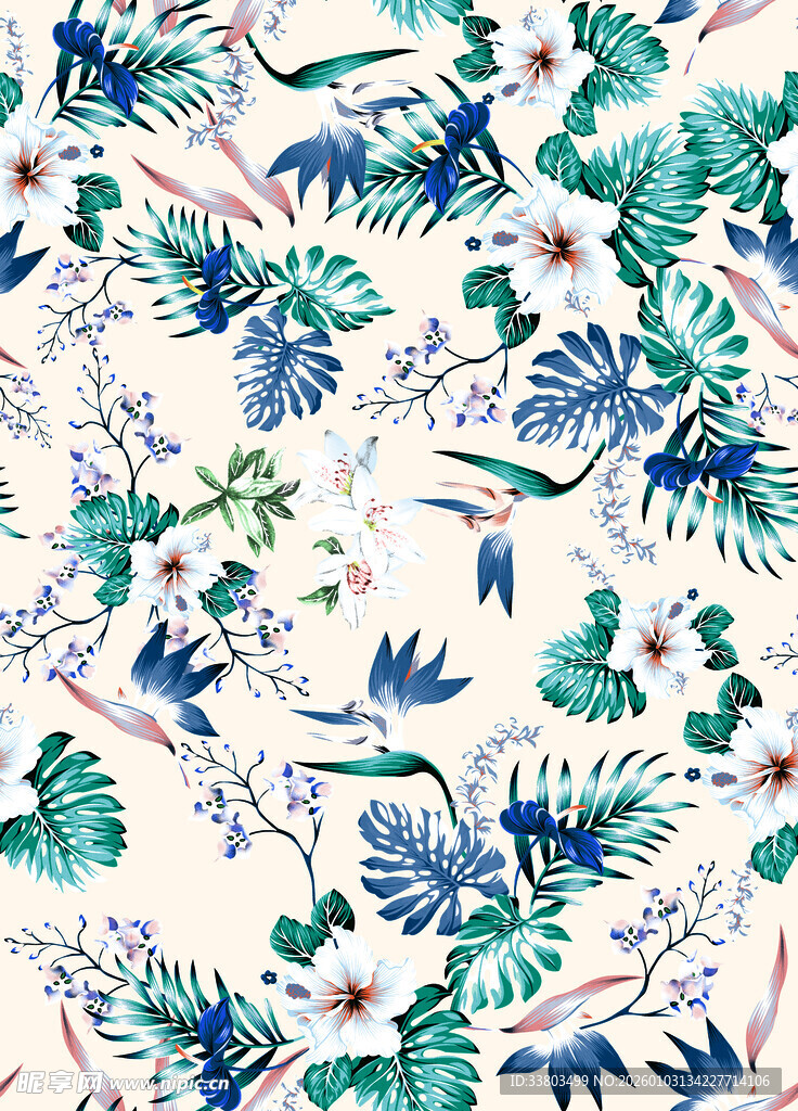 热带花卉植物图案背景