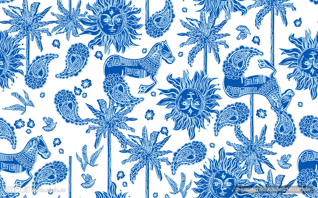 蓝白海洋生物图案纹理