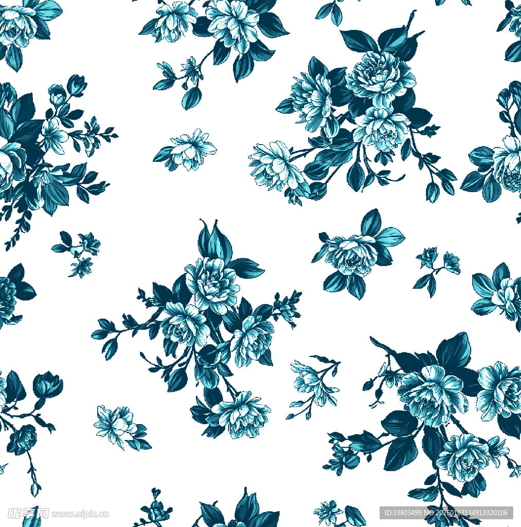 蓝白花卉图案纹理