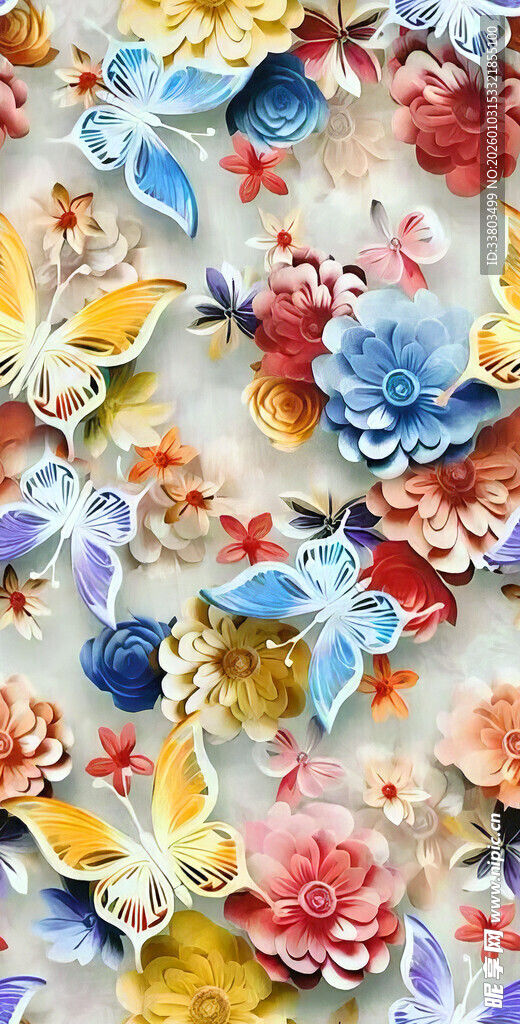 多彩花卉图案布料纹理